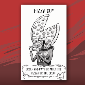Pizza Guy card with drawing of a pizza eating itself