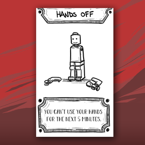 Hands Off card with Lego drawing